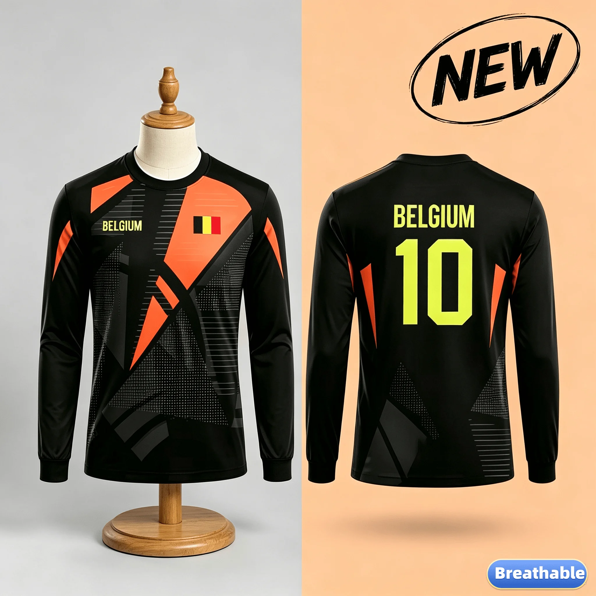 Vibrant Belgium Long Sleeve Football Jersey, Quick Dry Breathable Athletic Training Top Unisex Fan Sportswear 2026 Breathable 26