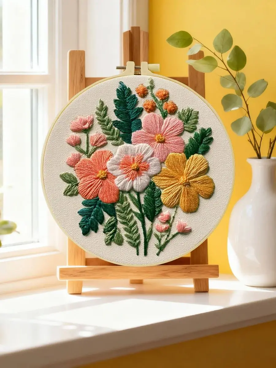 1 Stück 20X20CM/15X15CM 7,87/6,3 Zoll Blumen-Stickerei-Starter-Kit DIY-Kit DIY-Stickerei-Set Handarbeiten Nadelkunst Heimdekoration – Detail 6