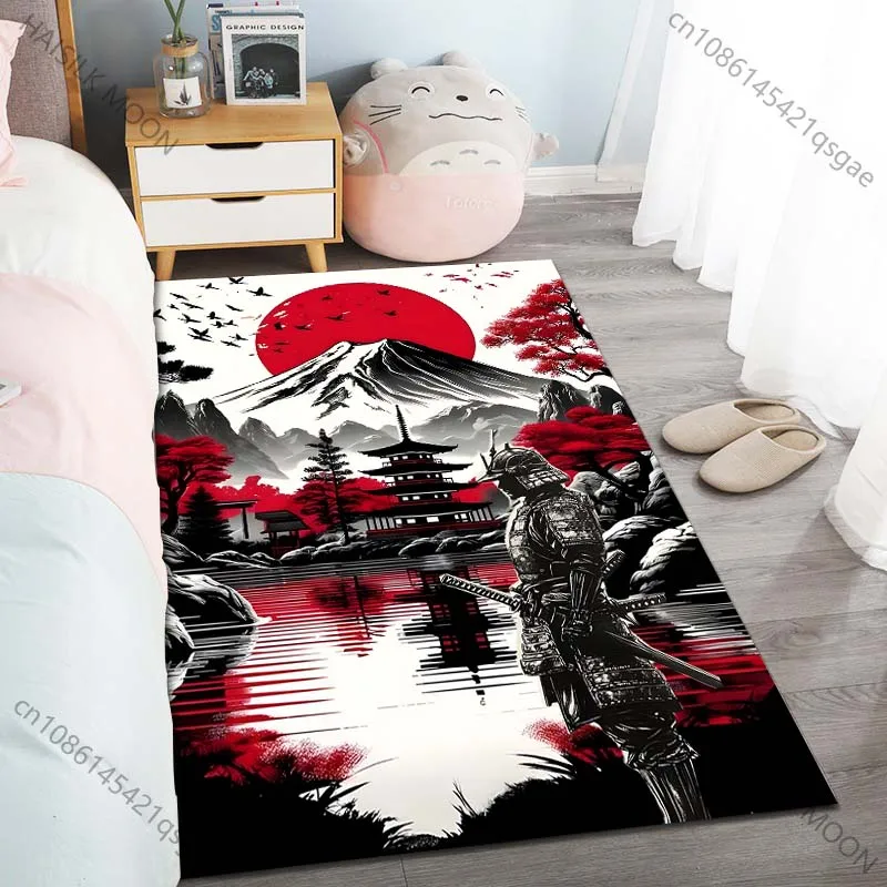 1PC Japanese Samurai Cherry Blossoms Carpet for Living Room Bedroom Sofa Home Decor Rus Non-slip Floor Mat Luxury Gift