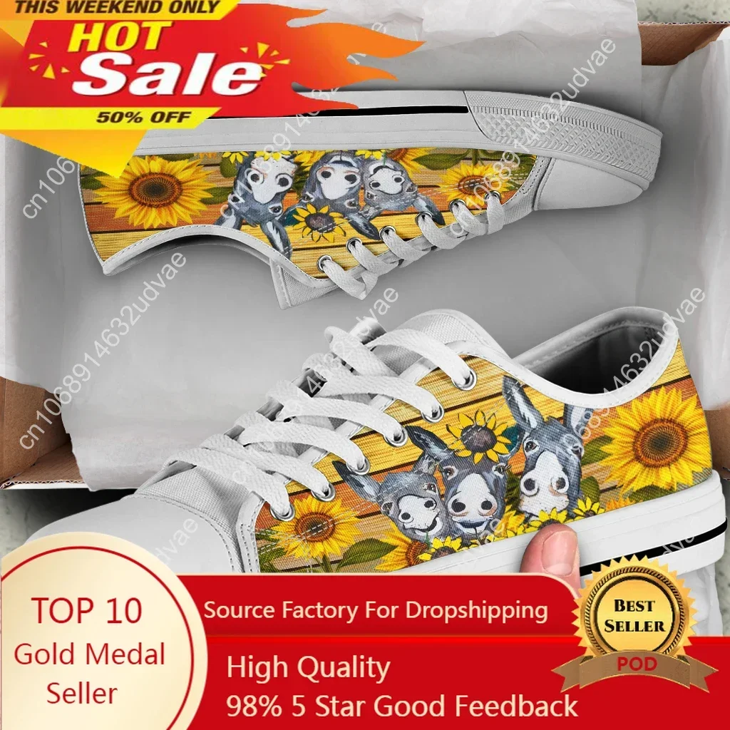 Sunflower Donkey Cute Vulcanized Sneakers Women Shoes Flat Comfortable Autumn Spring Fashion White Canvas Sneakers Women