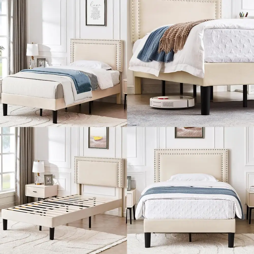 

Двойной каркас кровати с регулируемой высотой, опора изголовья деревянных планок, коробчатая пружина не требуется, простая сборка