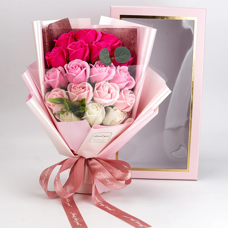 Künstliche Seifenblume, Rosenstrauß, Geschenktüten, Valentinstag, Geburtstag, Geschenk, Hochzeit, Heimdekoration, 18-Rosen-Seifenstrauß, Geschenkbox – Detail 6