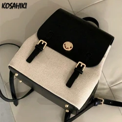 Fashion All Match Korean Backpacks Patchwork Contrast Color Preppy Simple Handbags Japanese Women Casual Y2k Aesthetic Schoolbag