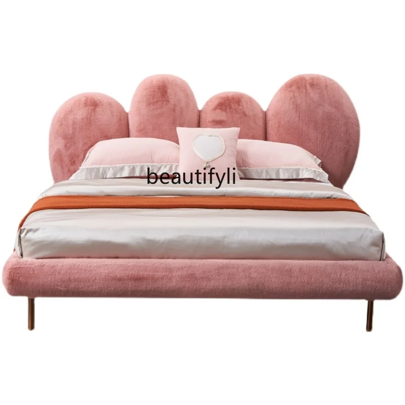 Simple Modern Princess Bed Italian Classic Finger Bed 1.8 M Fleece Design Double Bed