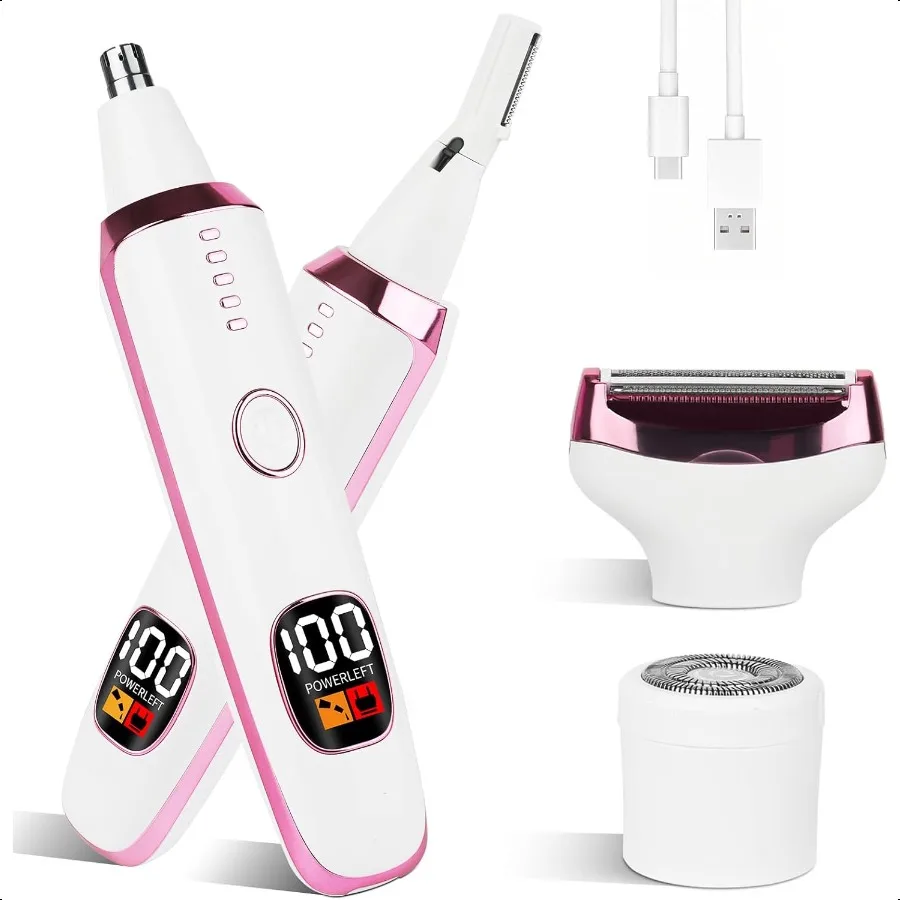 

2025 Nose and Ear Hair Trimmer for Women and Men 4 in 1 Rechargeable Facial Eyebrow Hair Remover with LED Display Painl Wet Dry