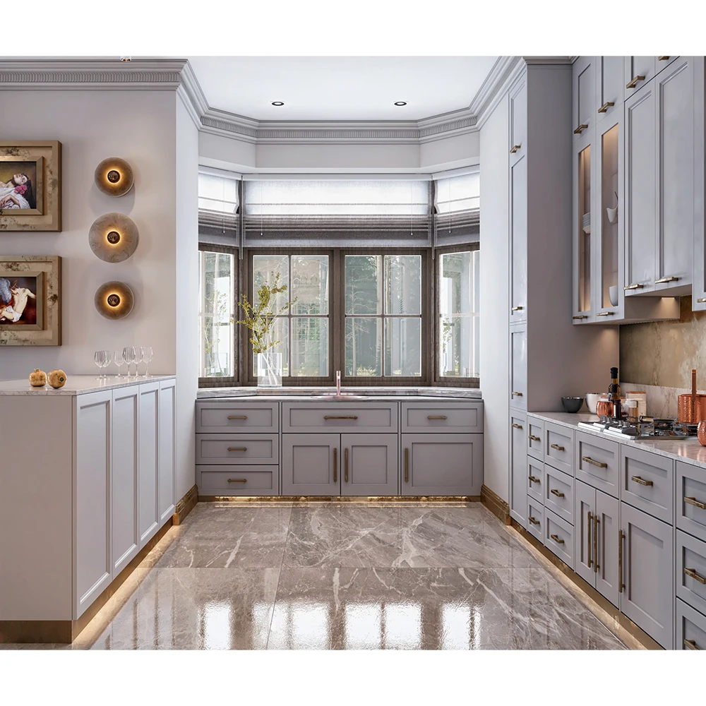 Custom design of solid wood folding kitchen cabinets with environmental protection, waterproof, and soft-close drawers