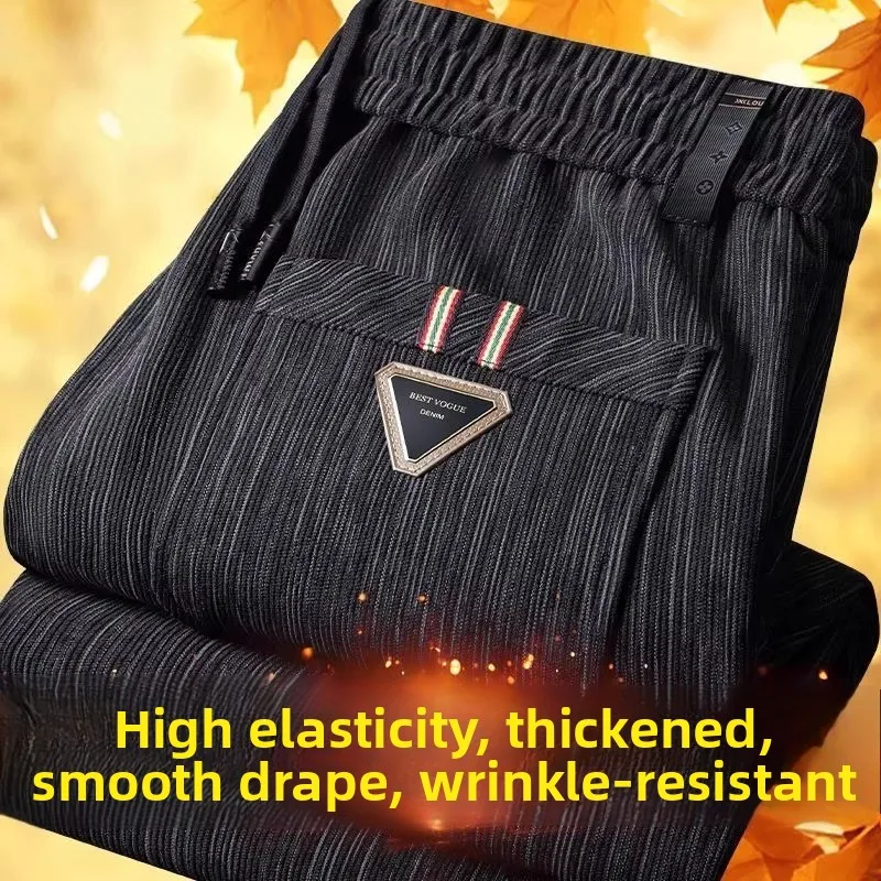 

Thiened Fce Warm Casual Pants Men's Autumn Winter Wear Resistant Stain Straight Leg Pants for Working Loose Fit Trousers