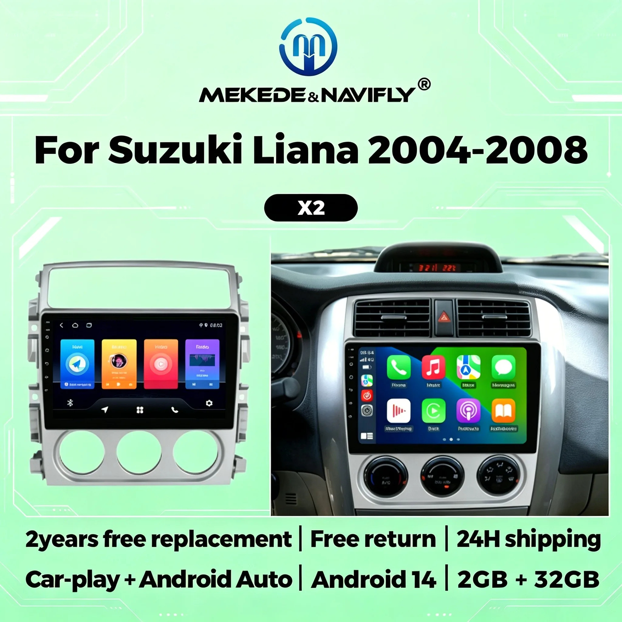 

Android 14 9Inch Car Radio Stereo Multimedia Player For Suzuki Liana 2004-2008 GPS Navigation Car Play Android Auto FM Autoradio