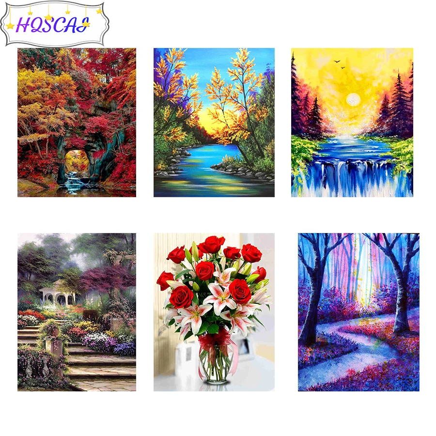 

5D DIY Diamond Painting Mountain tree flower waterfall Cross Stitch Full Drill Embroidery Picture Of Rhinestones Gift Home Decor