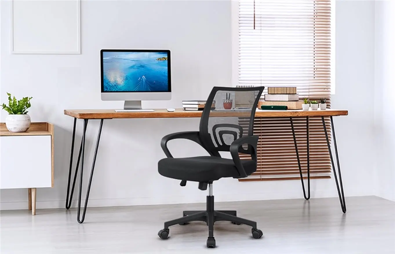 Silla de oficina ergonómica de escritorio con respaldo medio, silla de ordenador grande y barata, silla giratoria de malla con soporte Lumbar