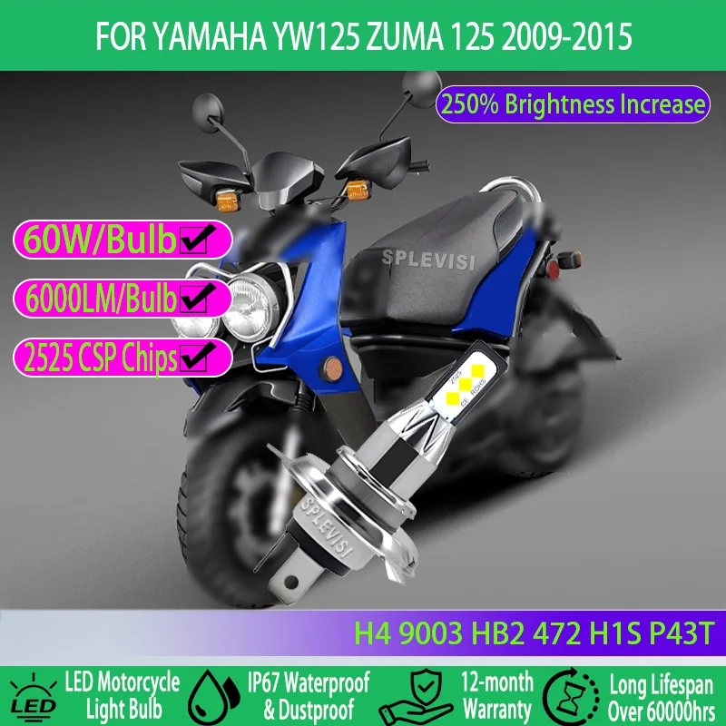 

Waterproof 6000LM H4 LED for All Weather Conditions - Plug and Play For Yamaha YW125 Zuma 125 2009 2010 2011 2012 2013 2014 2015