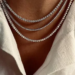ORSA JEWELS 2mm 3mm 4mm 5mm Full Tennis Necklace Genuine 925 Sterling Silver 8A Clear CZ Cubic Zirconia Neck Chain Lobster Clasp