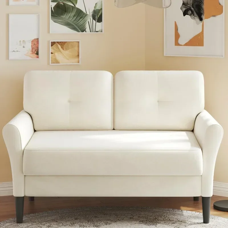 

Hot Sellers.48" Loveseat Sofa, Small Couch for Bedroom, Apartment, Tool-Free Setup Mini Couch, Beige White Velvet Couch.NEW