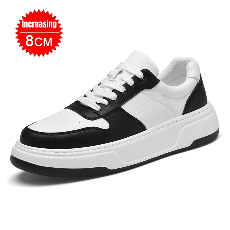 Platform Elevator Shoes Men 8cm Lifting Board Shoes White Taller Sneakers Hidden Height Enhancing Increase Sports Casual Shoes