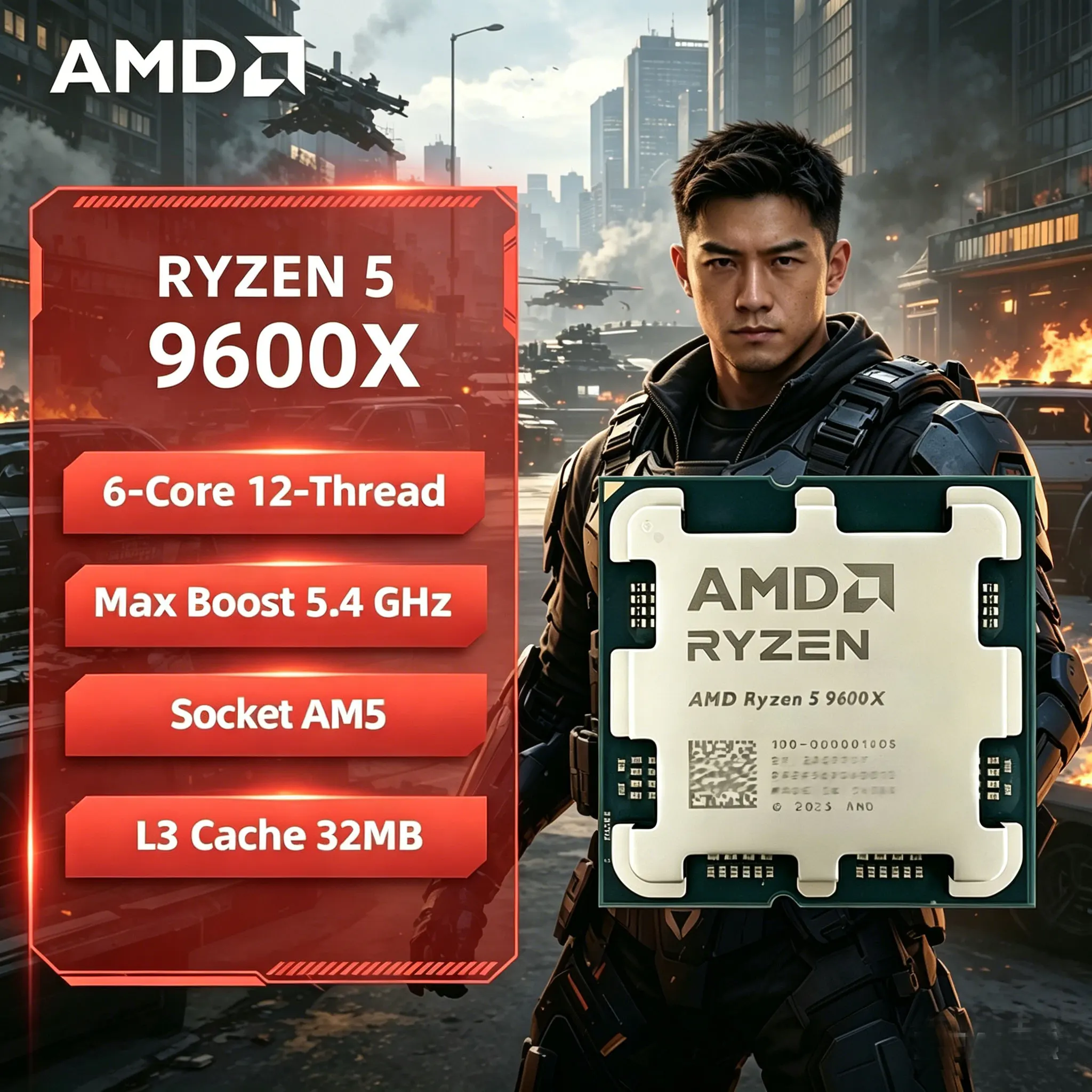 AMD Ryzen 5 9600X 6C/12T Unlocked Desktop Processor AM5 Socket Zen5 32MB Cache High…
