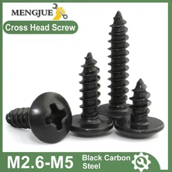 20/50/100pcs Black Carbon Steel M2.6 M3 M4 M5 M6 Phillips Truss Head (Cross Recessed Mushroom Head) Self Tapping Screws