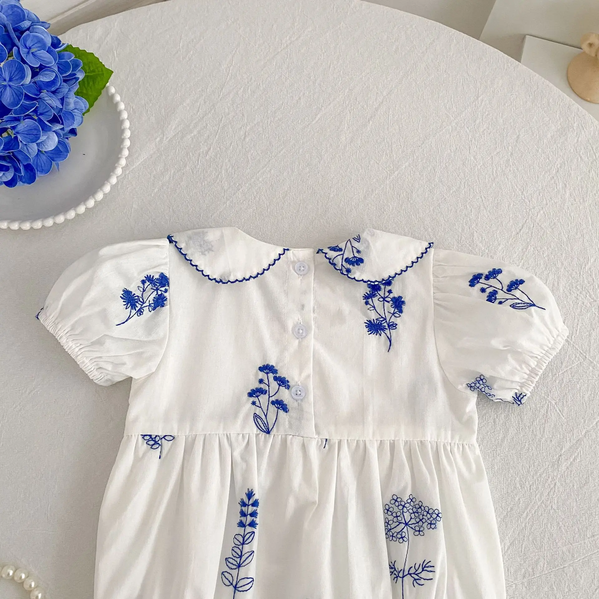 Sommer Neu 0-24M Bodysuit Puffärmel Baby Mädchen Kleidung Mädchen Retro Peter-Pan-Kragen Jumpsuit Kinder-Stil Strampler – Detail 16