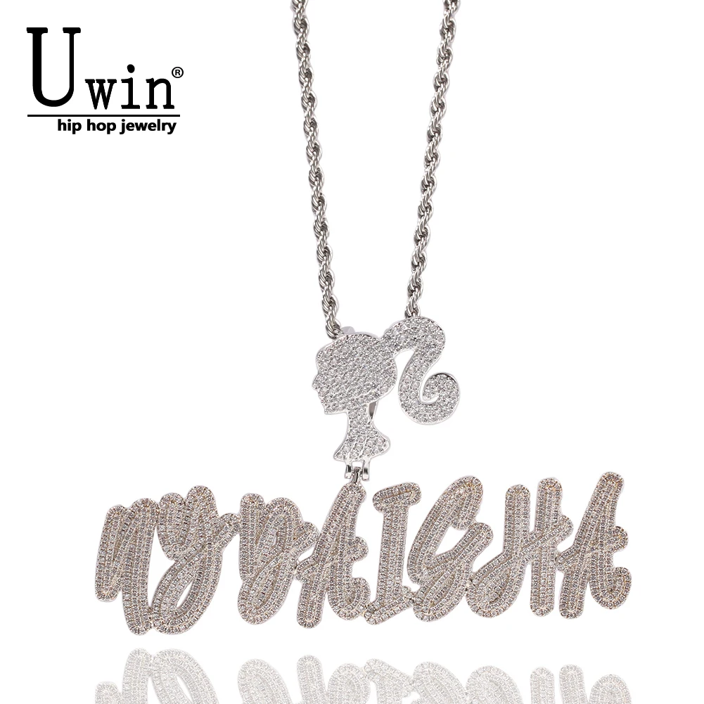 

Uwin Custom Icy Girl Hook Name Pendant Iced Out Letters Pendant DIY Brush Letters Necklace Personalised Hiphop Jewerly Gift