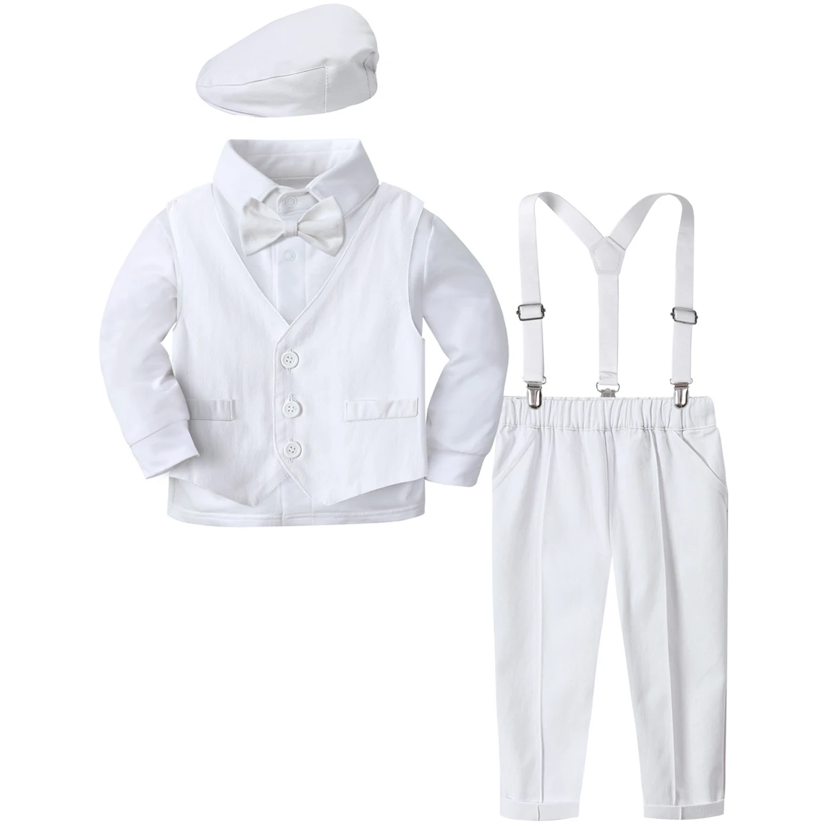 Baby Christening Suits Toddler Baptism Outfits Set Boys White Church Clothing Sets Wedding Formal Clothes 4pcs