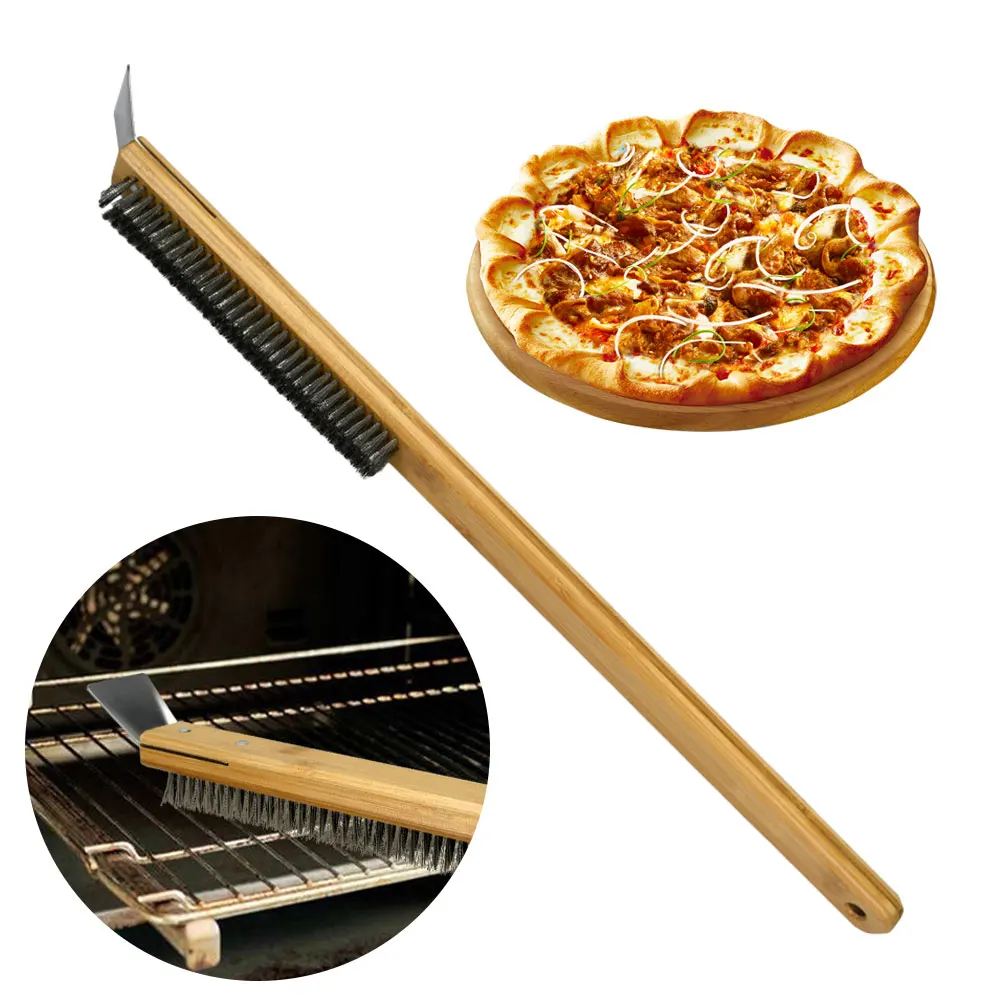 Pizza Oven Copper Brush Bristle Brass Scraper Household Grill Cleaning Oven Brush with 22 inch Aluminium Handle Dropshipping