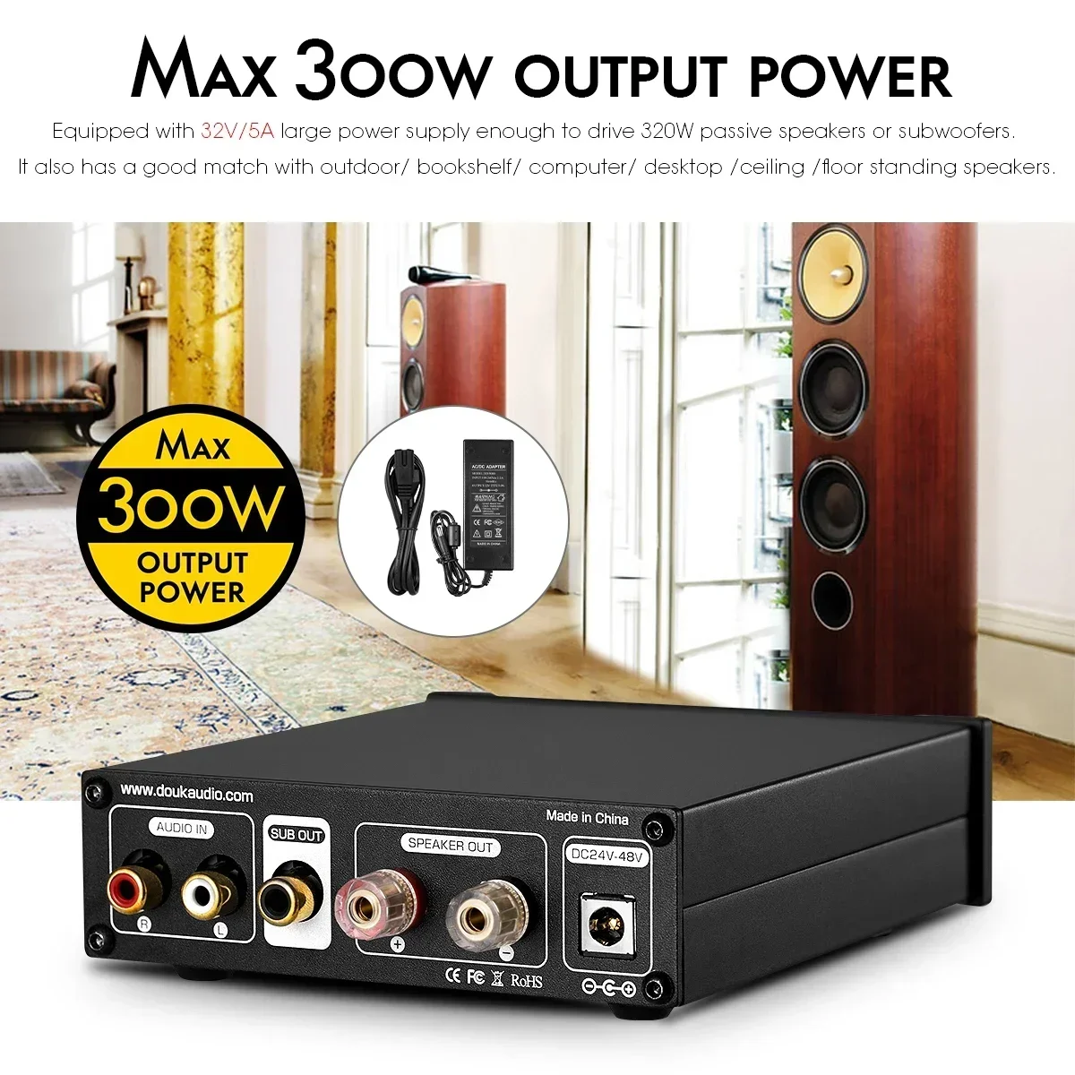 Nobsound Hi-Fi G2 pro Subwoofer / Full-Frequency Mono Channel Digital Power Amplifier 300W for Home Theater Speaker