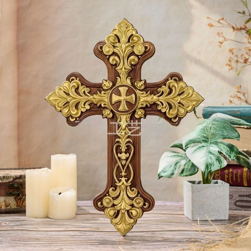 High Quality Vintage Solid Wood Carved Cross Wall Home Decor Craft, Easter Table Ornament