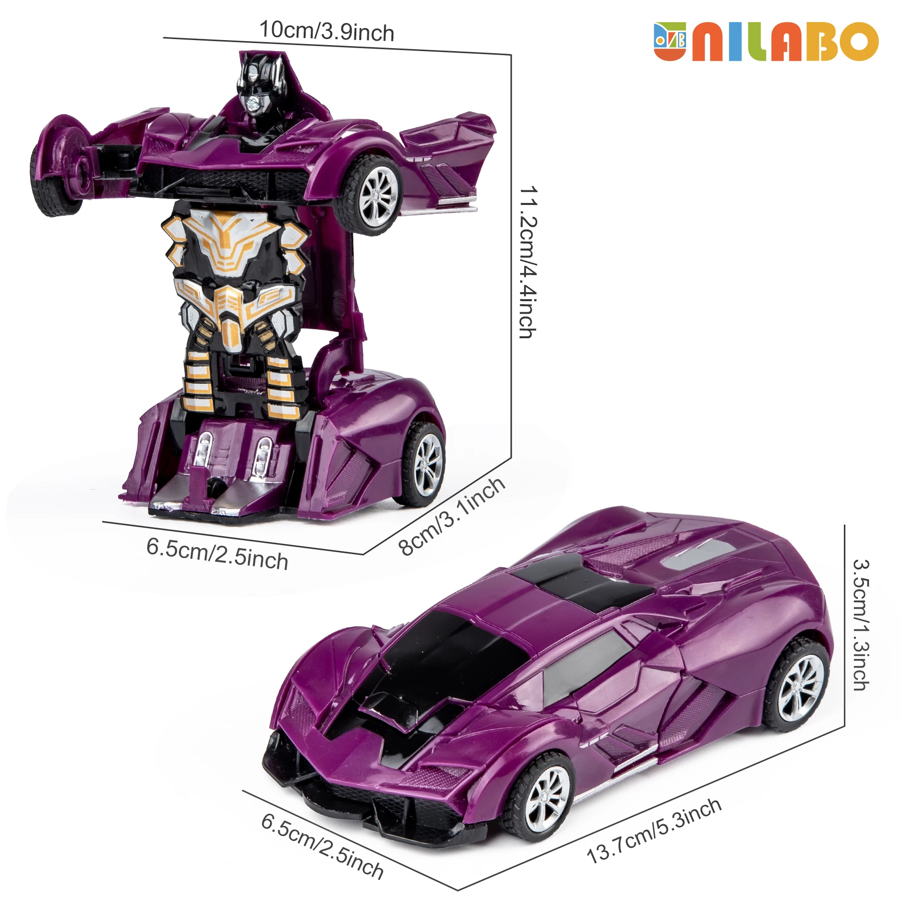 Robot Car Toy for Kids- 2-in-1 Inertia Impact Morphing Police Vehicle Toy, One-Step Collision Deformation STEM Toy
