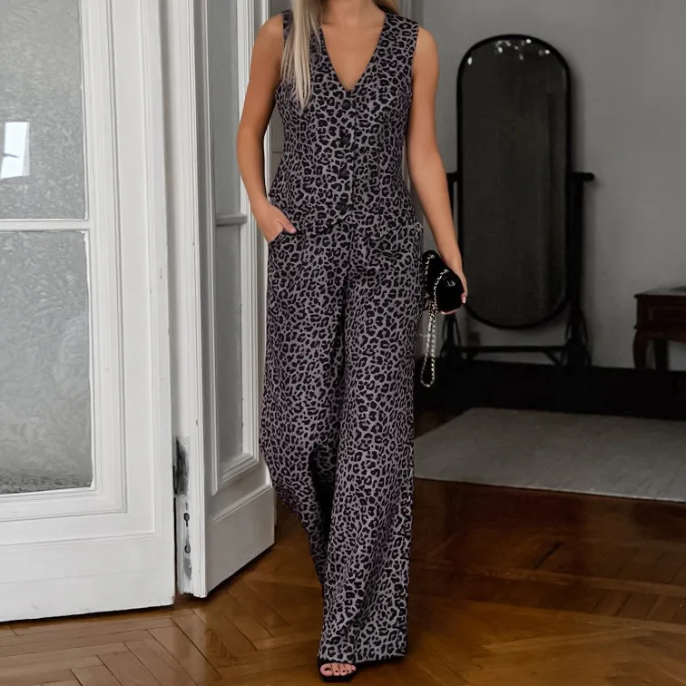 

2024, новый хлопковый жилет без рукавов, жилет, брюки с леопардовым принтом, летняя мода Z458