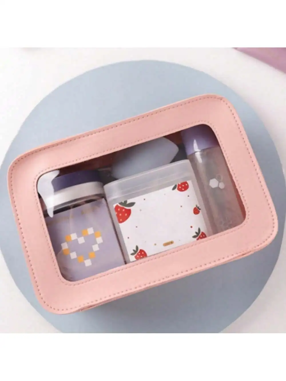 Medium PU Transparent Single-Sided Portable Makeup Bag Lipstick Makeup Brush Cosmetics Large Capacity Storage Makeup Bag