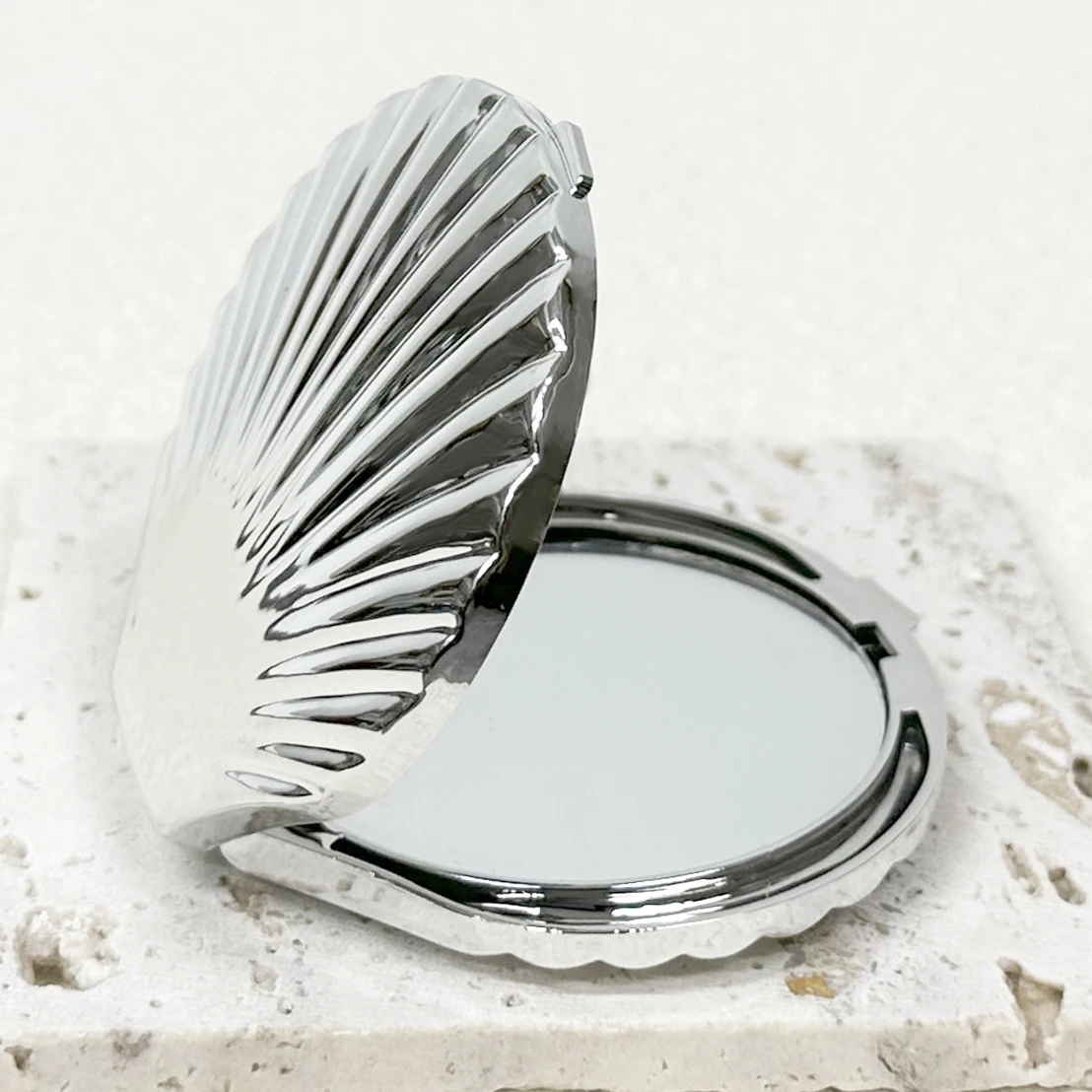 Shell Shaped Double Sided Makeup Mirror, Silver and Gold Shell Mirror, 1X/2X Folding Hand Mirror