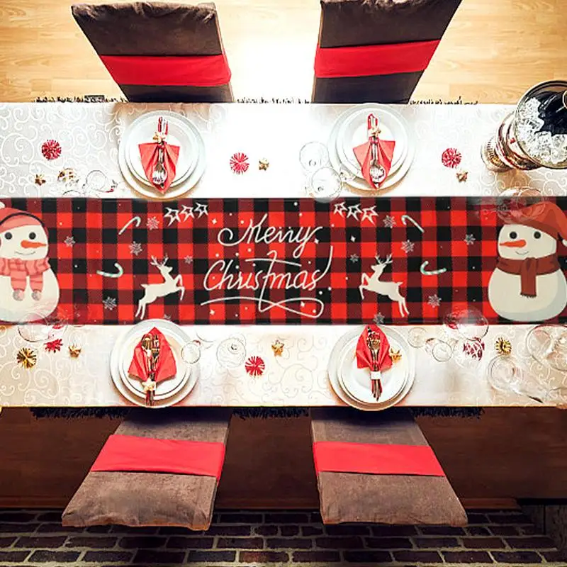 Winter Table Runner Christmas Tree Tablecloth 13x72inch/33x180cm Snowflake Farmhouse Table Runner Red Black Plaid Table Cloth