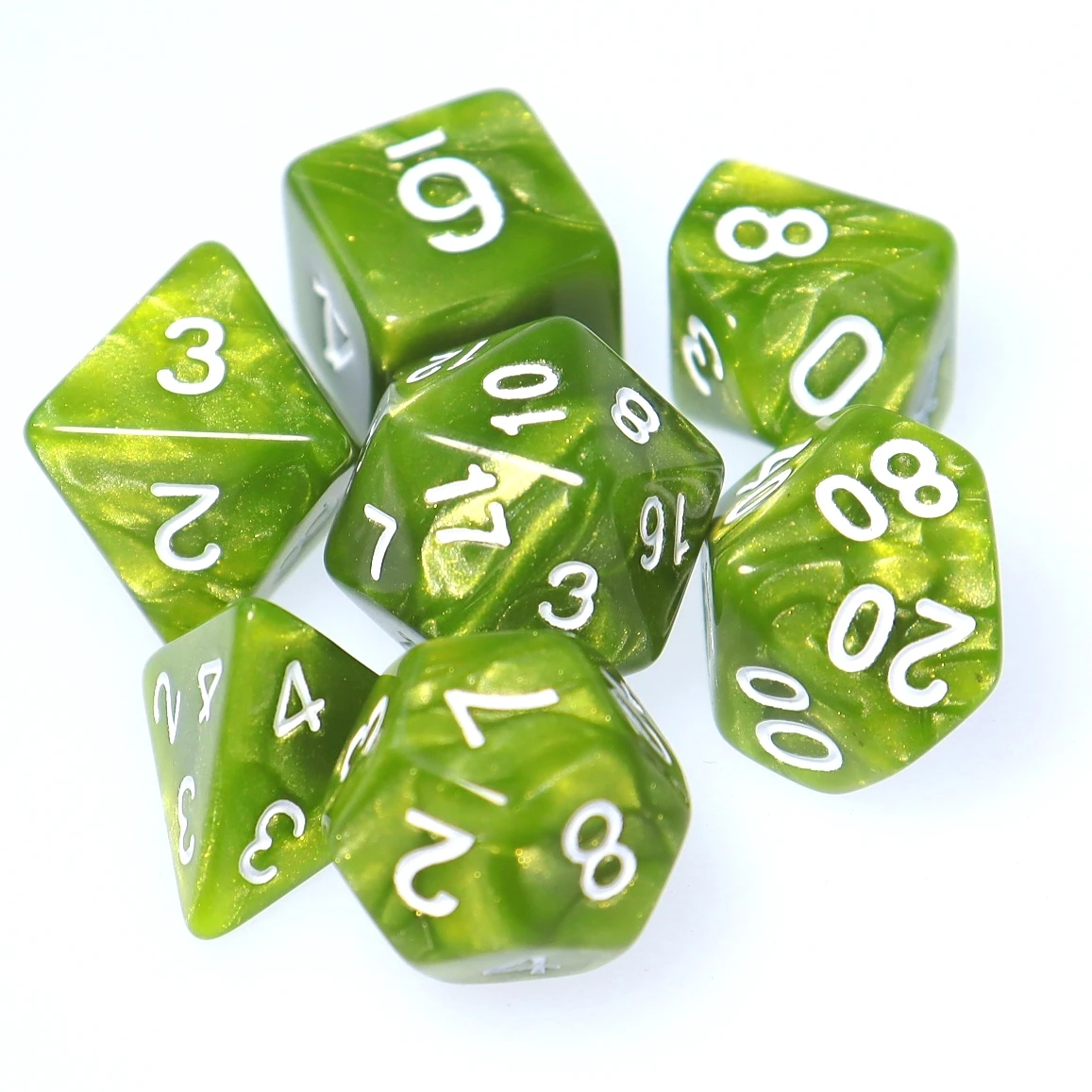 Green Polyhedron Game Dice Set Board Game D4 D6 D8 D10 D12 D20 (ATQ)