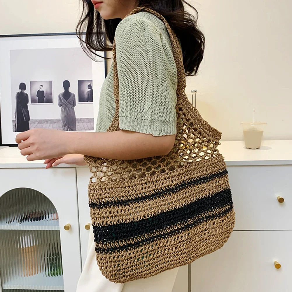 Hollow Straw Women Shoulder Bags Paper Woven Lady Handmade Handbags Summer Beach Large Tote Bag Big Casual Shopper Purses 2023