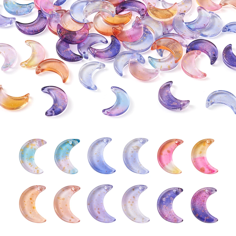 108Pcs Mix Color Transparent Gradient Glass Pendant Crescent Moon Charms DIY Handmade Bracelet Necklace Earring Jewelry Making