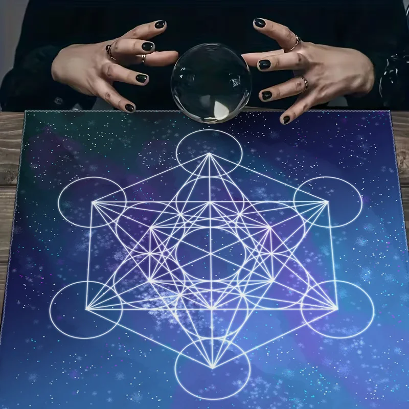2D Flat Printed Tarot Altar Tablecloth, Mysterious Enchanting Design, for Pagan & Witchcraft Practitioners,  Oracle Reading