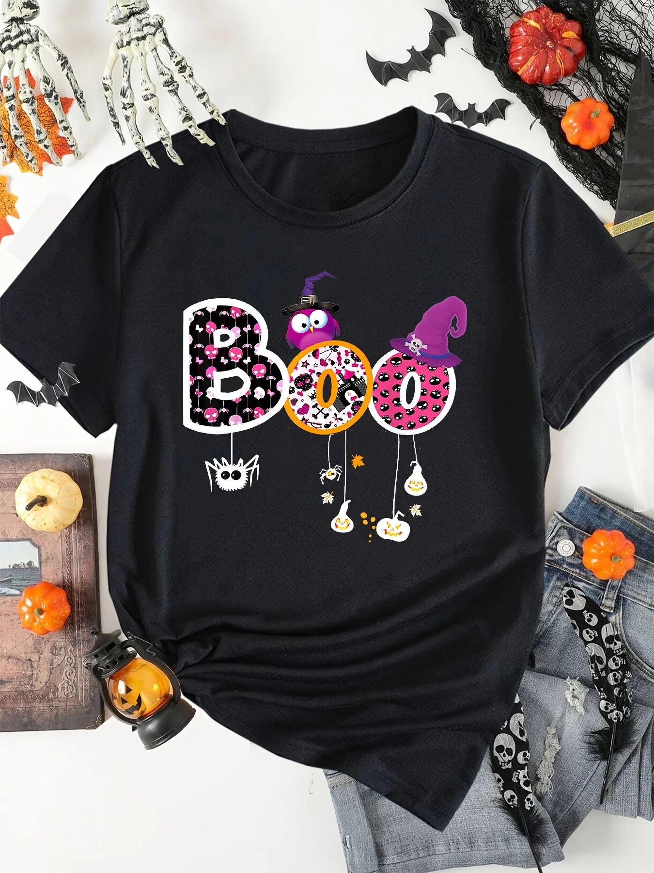 

Женская футболка с принтом в виде совы и ведьмы на Хэллоуин-Повседневный Топ из мягкого хлопка с коротким рукавом и круглым вырезом для весны и лета