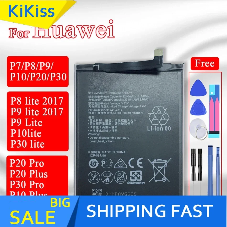 HB356687ECW HB366481ECW Battery For Huawei P7 P8 P9 P10 P20 P30 Lite 2017 P10 P20 Plus P20 P30 Pro P9 Lite mini battery + Tools