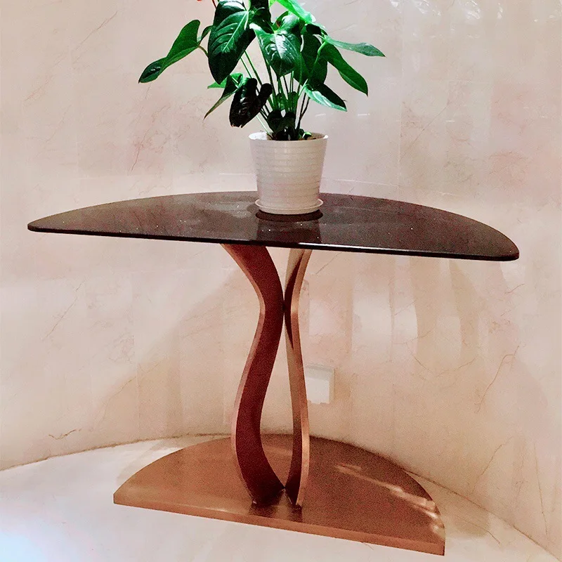 New Chinese style marble stainless steel electroplating rose gold titanium gold wire drawing foyer table foyer corridor corridor