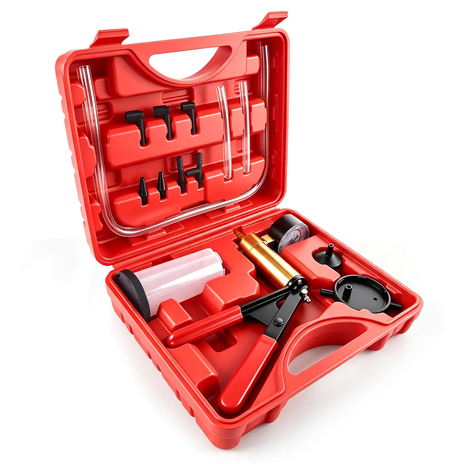 Kit manuale per lo spurgo dei freni con pompa a vuoto e manometro, composto da 14 pezzi, e tester a vuoto portatile per auto e motocicli – set di strumenti per lo spurgo del liquido dei freni da