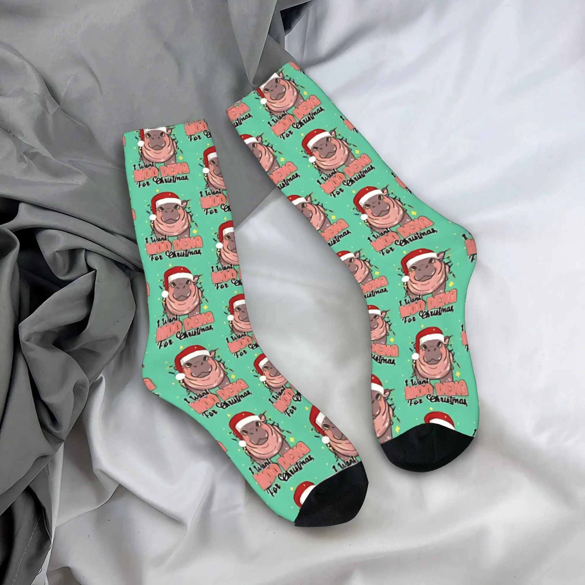 I Want Moo Deng For Christmas Stockings  Elegant Socks Men Breathable Socks Autumn Climbing Printed Anti Skid Socks Gift