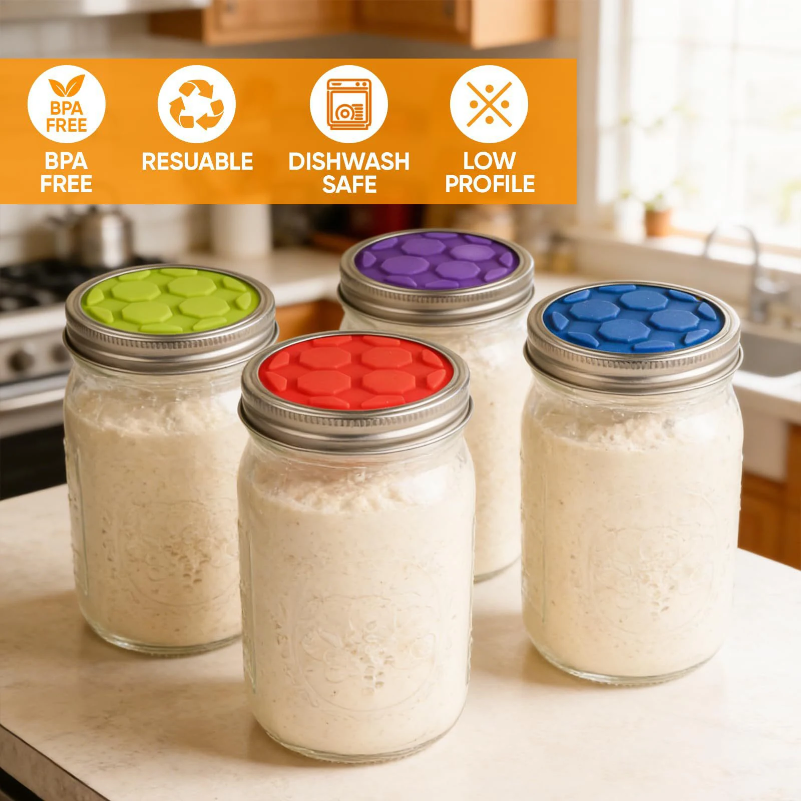 4Pcs Silicone Rotatable Lids Fermentation Lids for Wide Mouth Mason Jars One-way Valve System for Pickles Kimchi Sauerkraut