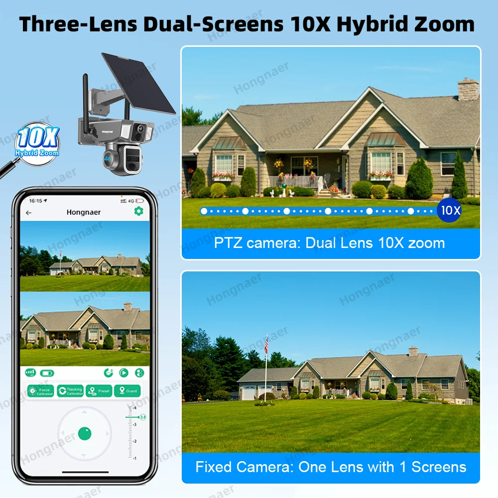 New Technology 3 Lens 10X Zoom WiFi 4G Network 2 In 1 Wireless Solar Panel Power PTZ Camera CCTV Outdoor Security Solar Camera