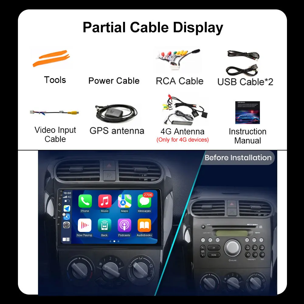 For Suzuki Splash Ritz 2004 - 2010 For Opel Agila Wireless CarPlay Android 16 Auto Car Video Player QLED Touch Screen Multimedia