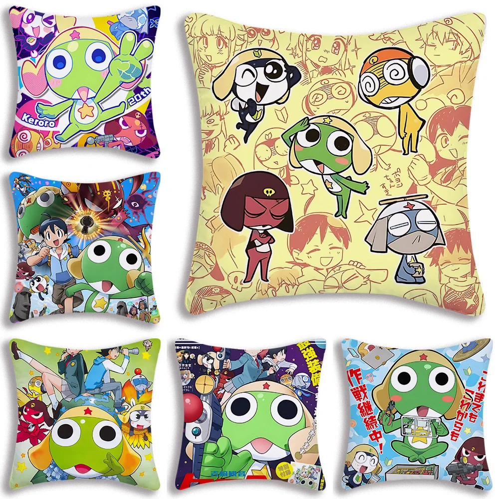 Pillow Covers Cartoon K-Keroro GunsouS Frog Sofa Decorative Home Double-sided Printing Short Plush Cute Cushion Cover