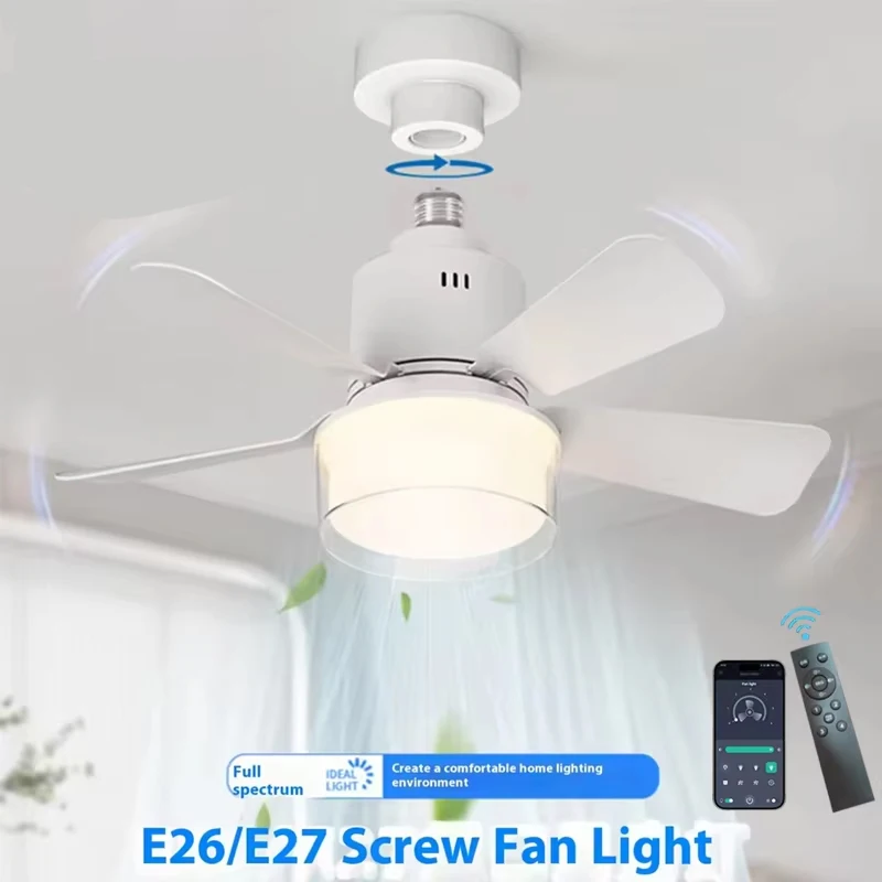 Smart E27 Ceiling Fan Light LED Lamp APP Bluetooth Control 3-Speed Dimmable Timer Silent Ceiling Fans for Bedroom Decoration