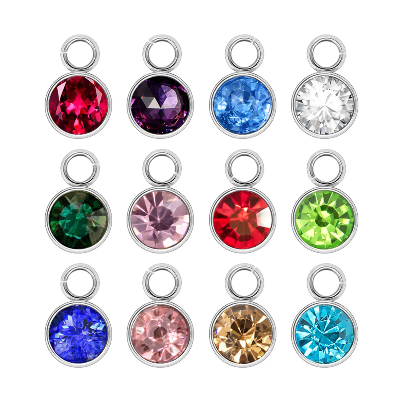 10PCs 6mm 304 Stainless Steel Round Birthstone Charm Pendant Zircon Beads For Jewelry Making Diy Bracelet Earring Craft Supplies