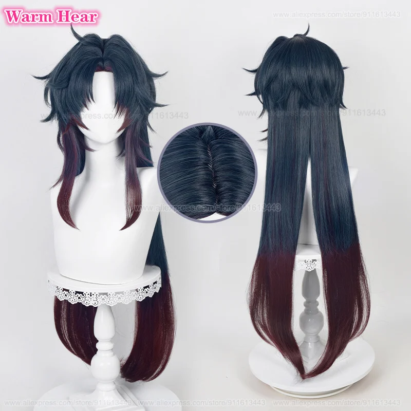 2 Styles Blade Synthetic Wig Anime HSR 100cm Long Dark Blue Brown Red Center Part Cosplay Wigs Earring Heat Resistant Party Wigs