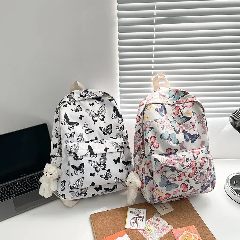 Mochila De Estudante De Nylon Sem Pingente, Saco De Viagem De Curta Distância, Padrão De Borboleta Portátil, Versão Coreana, Meninas, Universidade