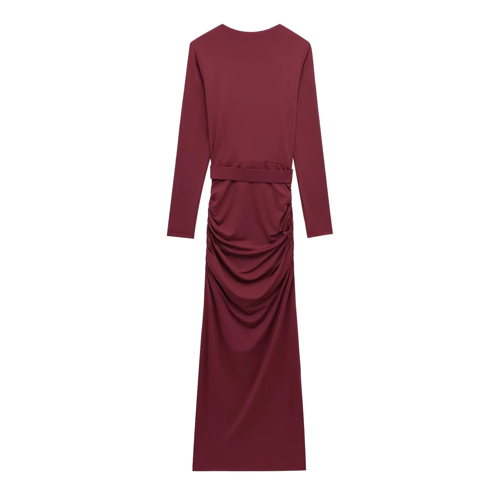 Abito da sera francese da donna primaverile con cintura decorata a pieghe, scollo a V a maniche lunghe e abito elegante