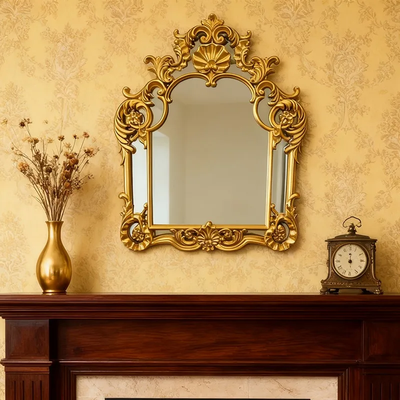 French retro special-shaped wall-mounted decorative mirror, entrance wall-mounted fireplace mirror, desktop vanity mirror